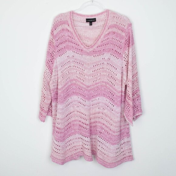 Lane Bryant Sweaters - Lane Bryant Womens Open Knit Striped Ombre Sweater Size 22/24 Pink Boho Beachy